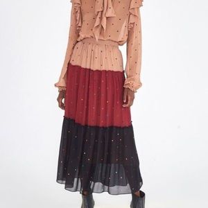 Farm Rio Mixed Dot Maxi Skirt NWOT